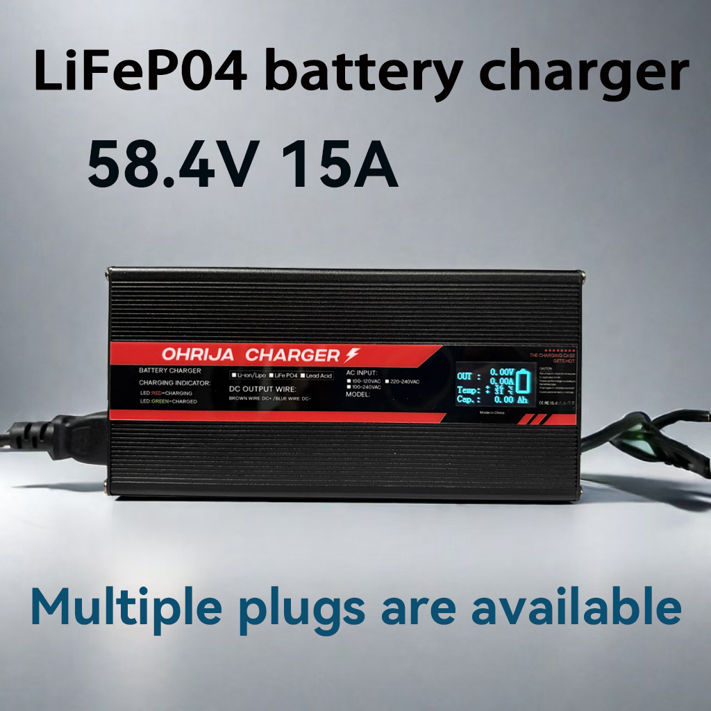 84V 20A Smart Charger - OHRIJA 58.4V 15A เครื่องชาร์จพลังงานสูงแบบรวดเร็วสำหรับแบตเตอรี่ LiFePO4 16S