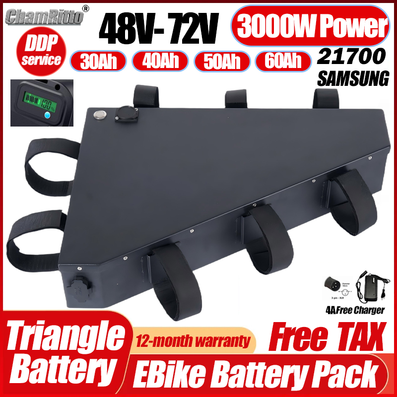 72V 50Ah 21700 Lithium Battery - ไฟฟ้าจักรยาน 36v 48v 52v 2000w แบตเตอรี่